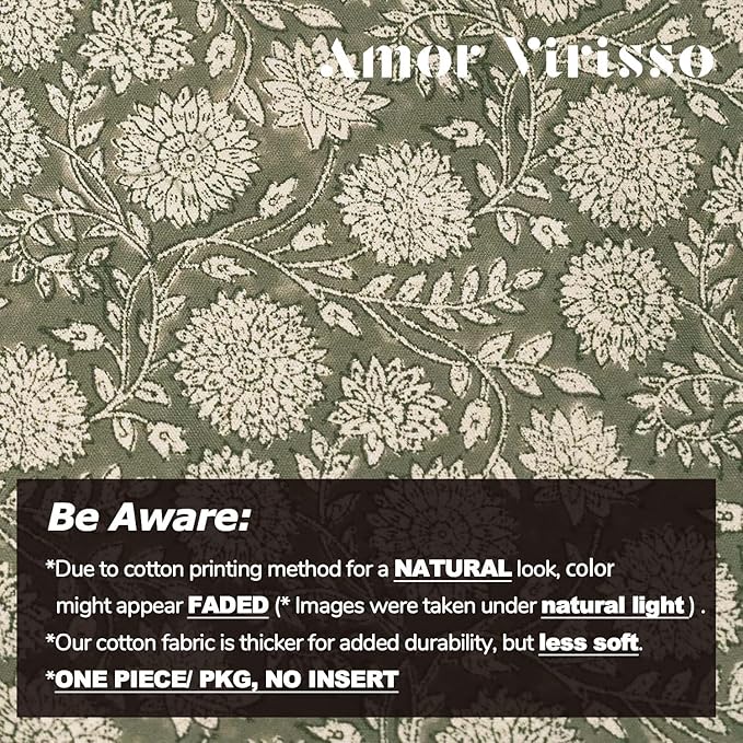 Amor Virisso Floral Pillow Covers 18x18 Throw Pillow Covers Vintage Block Print Pillow Cover Neutral Couch Pillows for Living Room Farmhouse Decorative Accent Sofa Pillows, Dusty Green