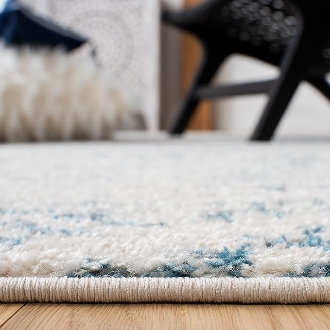 SAFAVIEH Tulum Collection Runner Rug - 2' x 21', Ivory & Turquoise, Moroccan Boho Tribal Design, Non-Shedding & Easy to Clean, Ideal for Living Room, Hallway, Foyer, Bedroom (TUL272E)