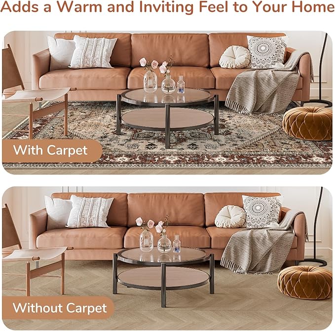 OPPODREAM Thin 10x14 Area Rugs, Washable Rugs 10x14 with Non Slip Backing, Low-Pile Faux Cashmere 10 x 14 Carpet, Brown