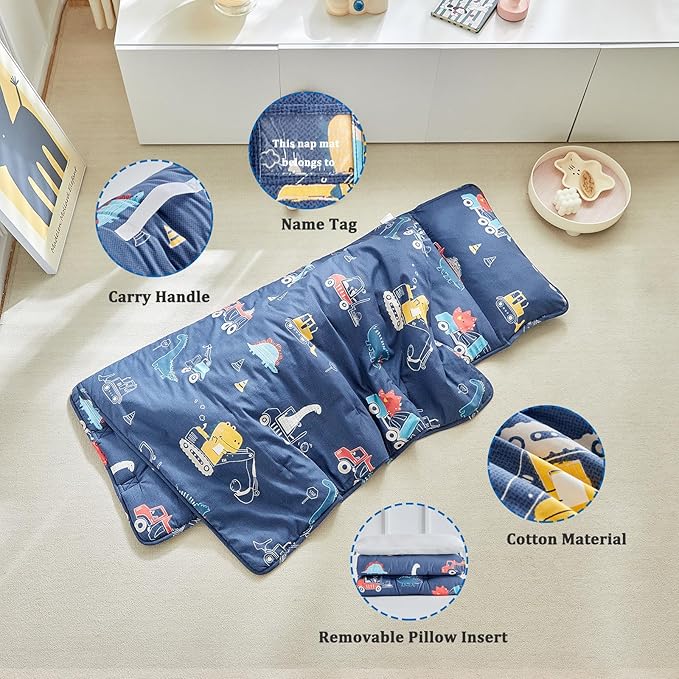 Toddler Nap Mat with Removable Pillow,Ultra Soft Slumber Bags for Girls,Kids Sleeping Bags with Roll Up Design, Perfect for Preschool,Daycare,Kindergarten