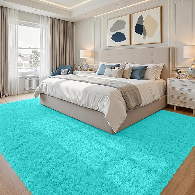 8x10 Area Rugs for Living Room Rug: Soft Fluffy Shag Teal Blue Rugs for Bedroom, Non-Slip Large Fuzzy Plush Rug Indoor Floor Carpet for Nursery Kids Boys Girls Room, Dorms, Playroom, Modern Home Decor