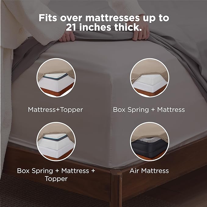 Bedsure Deep Pocket King Sheet Set - Fits Mattresses Up to 21 Inches Thick - 4 Piece GentleSoft Bed Sheets, Moisture Wicking, Soft & Cooling Bedsheet & Pillowcases, Easy & Secure Fit, Brown