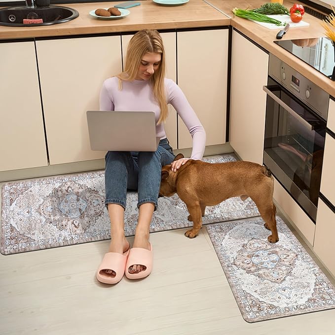Ileading Anti Fatigue Kitchen Rugs Sets of 2 Cushioned Kitchen Mats for Floor Waterproof Kitchen Mat Set Non Slip Comfort Standing Mat for Kitchen, Office, Sink, Laundry