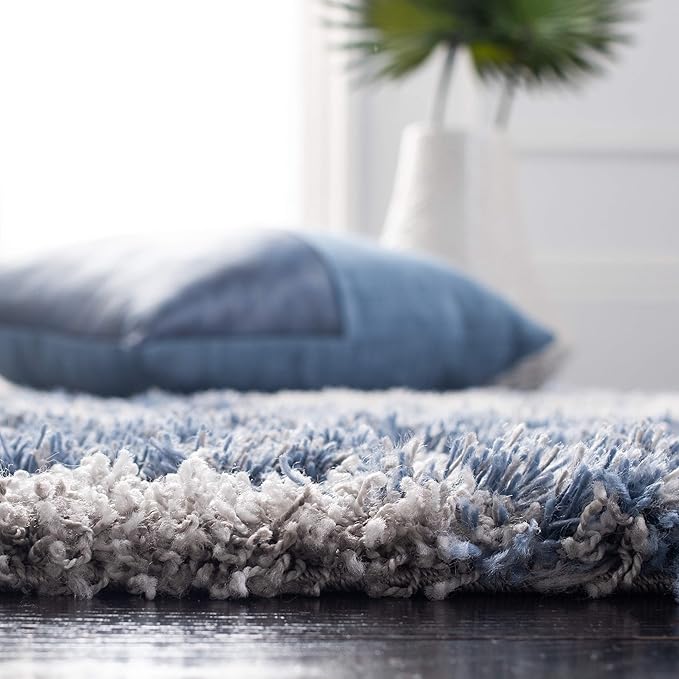 SAFAVIEH Horizon Shag Collection Area Rug - 5'3" x 7'7", Grey & Blue, Modern Abstract Design, Non-Shedding & Easy Care, 2-inch Thick Ideal for High Traffic Areas in Living Room, Bedroom (HZN890G)
