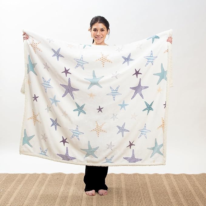 CARSTENS, INC. Ultra Premium Super Soft Plush Sherpa Fleece Oversized Throw Blanket 54" x 68", Starfish Coastal