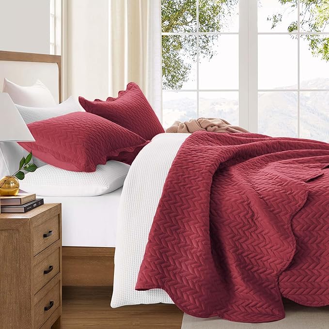 IR Imperial Rooms 8 Pack California King Quilt Bedding Set (118"x106") - Bulk Wholesale for Hotels, Guest Bedroom & Airbnbs - Lightweight Microfiber Reversible Embossed Quilts Bedspread (Burgundy)