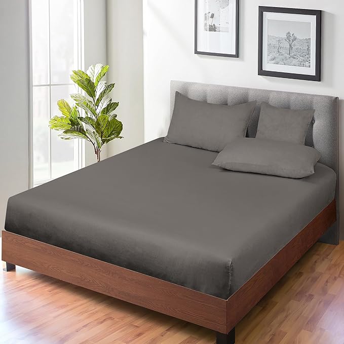 ROYALE LINENS 300 Thread Count 100% Long Staple Combed Cotton Fitted Sheet Twin XL - Super Soft Deep Pocket Bottom Sheet - Fitted Sheets Only - Elastic Sheets (Twin XL, Grey)