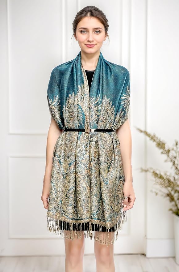 Achillea Big Paisley Pashmina Shawl Wrap for Women – Elegant Scarf for Weddings, Evening Dresses, Festivals & Daily Wear