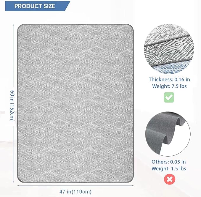 Chair Mat for Hardwood & Tile Floor, 47" x 60" Heavy Duty Office Chair Mat for Rolling Chairs, Anti Slip, Non-Curve, Floor Protector for Home Office
