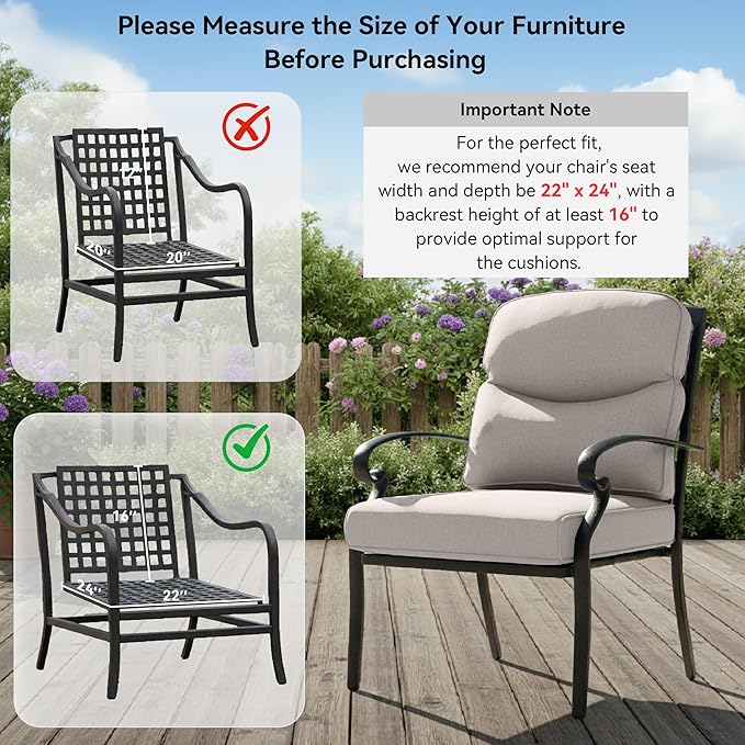 Outdoor Rattan Chair Cushions 2 Packs - Outside High Back Comfortable Thickened Pillow 22x24 with Zipper Cover for Patio Rocking Swivel Chairs Loveseat Sofa – Beige/Crescent