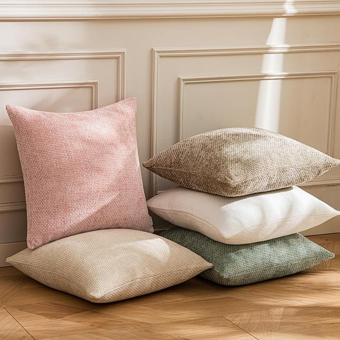 a moment Pink Spring Chenille Throw Pillow Covers 20x20 Inch Pack of 2 Modern Decorative Throw Pillow Covers Farmhouse Cross Covers Home Decor for Sofa Bedroom Living Room