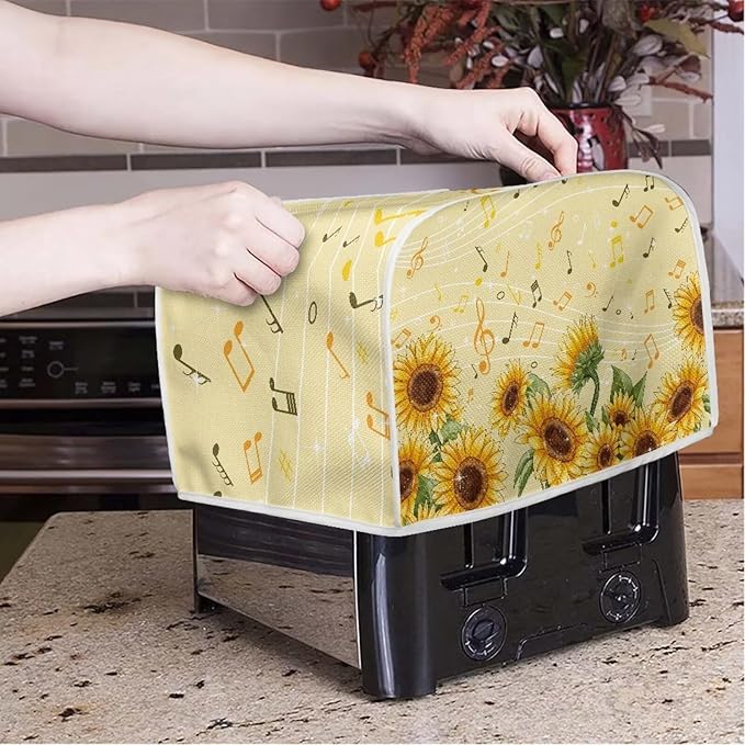 Sunflower Music A Print Bread Maker Cover, Anti Dust & Fingerprints Toaster Covers for Kitchen, 2 Slice Wide Slots