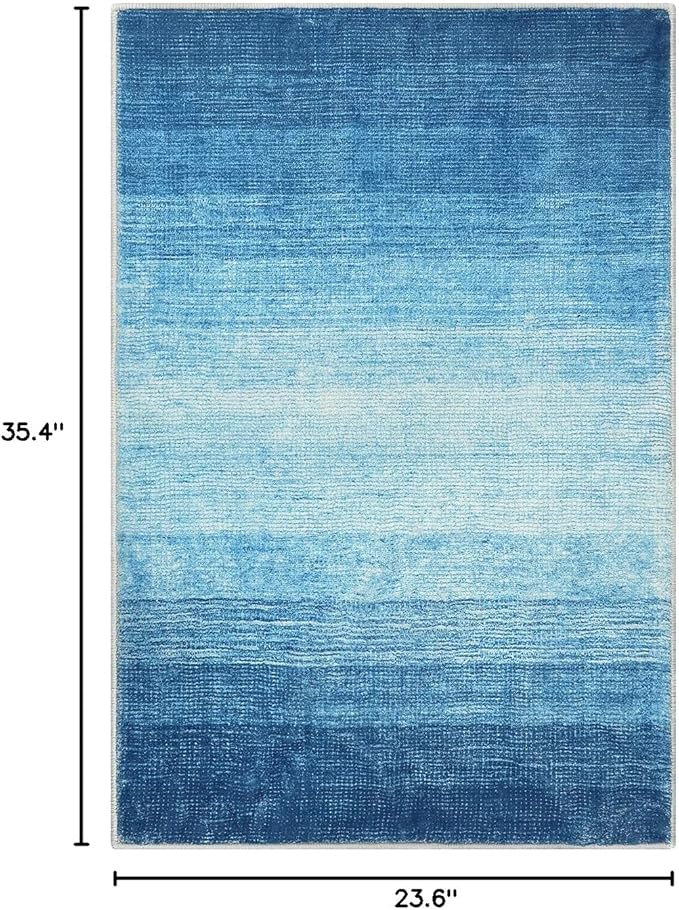 Wonnitar Modern Ombre Small 2x3 Rug for Entryway, Blue Washable Bathroom Soft Throw Mats, Non-Slip Abstract Gradient Area Rug 2x3 Front Door Mat for Indoor Entryway Bedroom Kitchen (Blue, 2'x3')