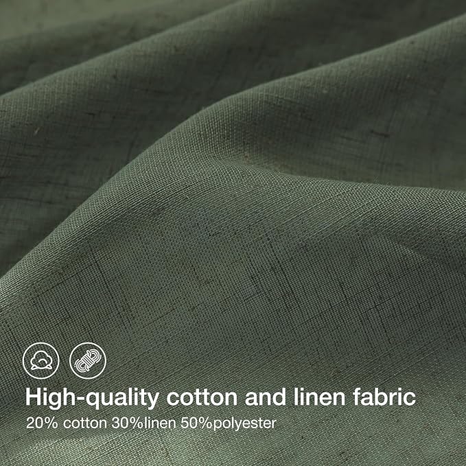 Anmao Natural Linen Curtains for Living Room 80 Inch Length 2 Panels Set, Light Filtering Semi Sheer Window Curtain Drapes for Bedroom with Curtain Rings and Clips, 52Wx80L, Olive Green