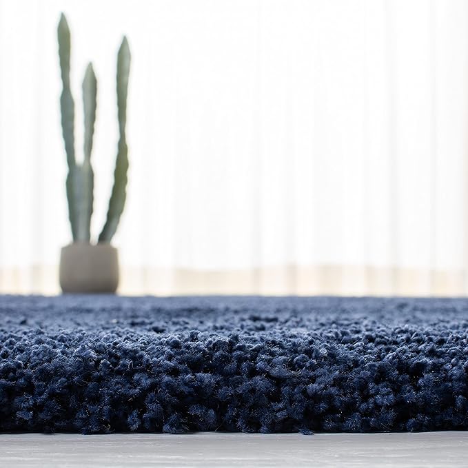 SAFAVIEH Milan Shag Collection Runner Rug - 2' x 6', Navy, Solid Design, Non-Shedding & Easy Care, 2-inch Thick Ideal for High Traffic Areas in Living Room, Bedroom (SG180-7070)