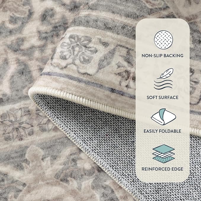 Lahome Oriental Hallway Runner Rug, 2.5x10 Washable Runner Ultra-Thin Hallway Rug for Bedroom Entryway, Soft Long Carpet for Kitchen Bathroom ‎Laundry Room, Grey/Brown