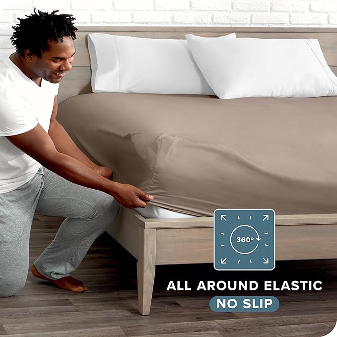 Bare Home Fitted Bottom Sheet Twin Size - Premium 1800 Microfiber - Ultra-Soft Hotel Luxury - Deep Pocket - Durable and Long Lasting (Twin, Taupe)