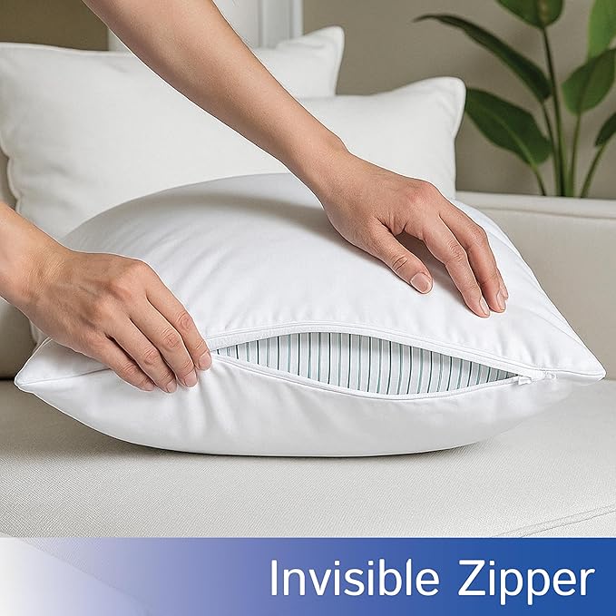 Euro Size Pillow Protectors (Set of 2) - European Square 24x24 Pillow Covers Waterproof Hypoallergenic Dust Proof Zippered Encasement