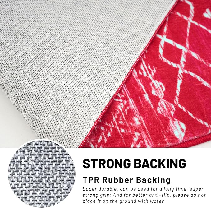 KUTA Christmas Washable Hallway Runner Rug, 2x6 Non-Slip Vintage Red Boho Rugs Kitchen Runners Red Ultra Soft Distressed Geometric Floor Carpet for Bedroom Laundry Living Room