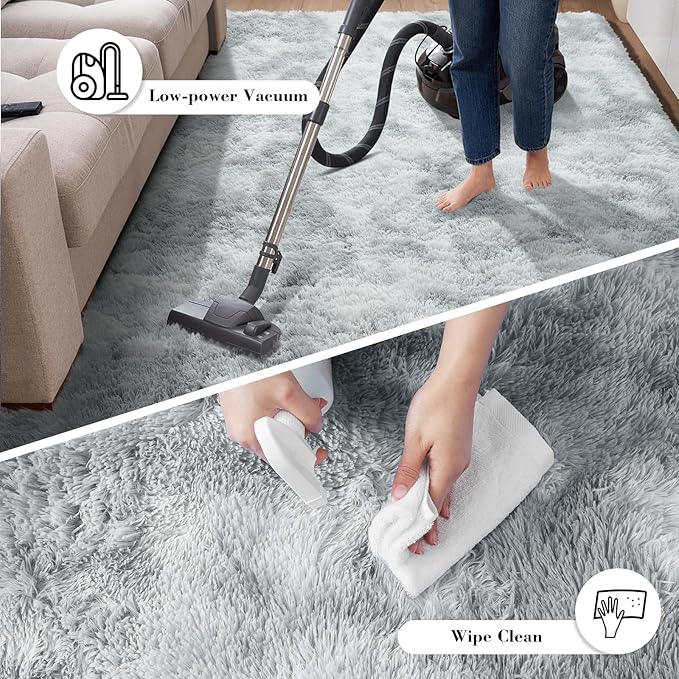 Fluffy Rug Shaggy Area Rug, Mottling Grey 8x10 Area Rugs for Living Room, Large Shag Area Rugs for Bedroom Kids Room Home Decor, Upgrade Anti-Skid Rectangular Fuzzy Rugs