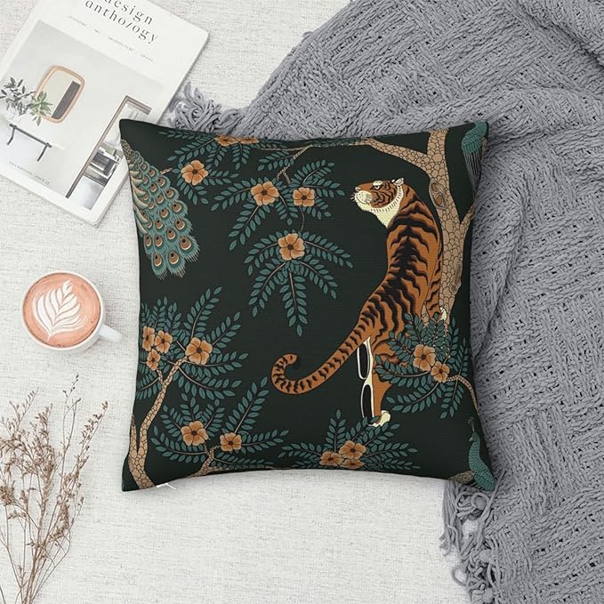 NBFKDO Pillow Cover,Tiger and Peacock (1) Throw Pillow Case Modern Cushion Cover Square Pillowcase Decoration for Sofa Bed Chair Car