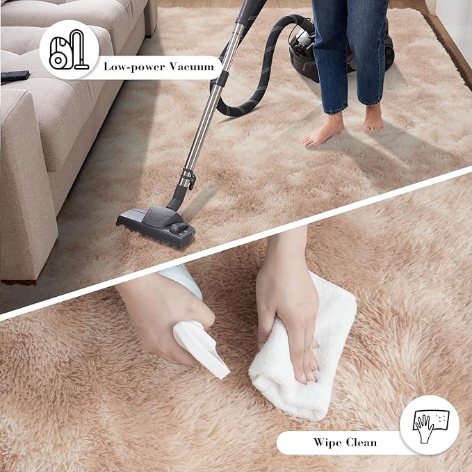Fluffy Rug Shaggy Area Rug, Mottling Beige 8x10 Area Rugs for Living Room, Large Shag Area Rugs for Bedroom Kids Room Home Decor, Upgrade Anti-Skid Rectangular Fuzzy Rugs