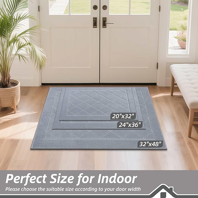 BEQHAUSE Dirt Trapper Door Mat 20" x 32", Doormat Non-Slip Entryway Rugs Washable, Dog Door Mat Stain Resistant and Absorbent Welcome Floor Mat for Front Back Door, Muddy Wet Shoes & Paws, Grey