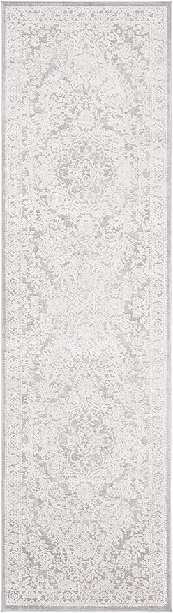 SAFAVIEH Reflection Collection Runner Rug - 2'3" x 10', Light Grey & Cream, Non-Shedding & Easy Cleaning, Ideal for Living Room, Bedroom (RFT668G)
