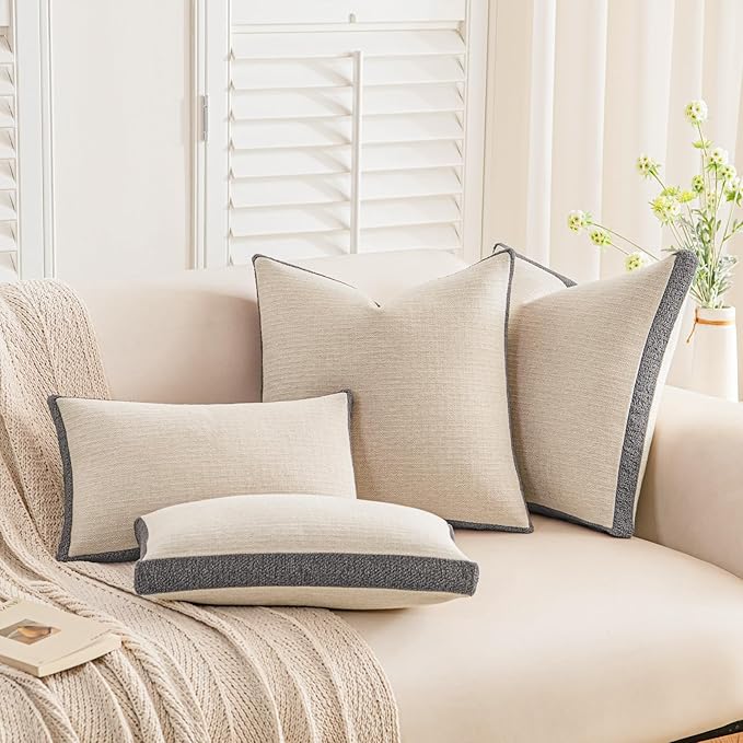 a moment Loop Yarn Linen-Like Pillow Cover Natural Soft Decorative Throw Pillow Case Farmhouse 20x20 Inch, Bohemian Textured Cushion Cover for Sofa Bed, Wrinkle-Resistant Home Decor Grey