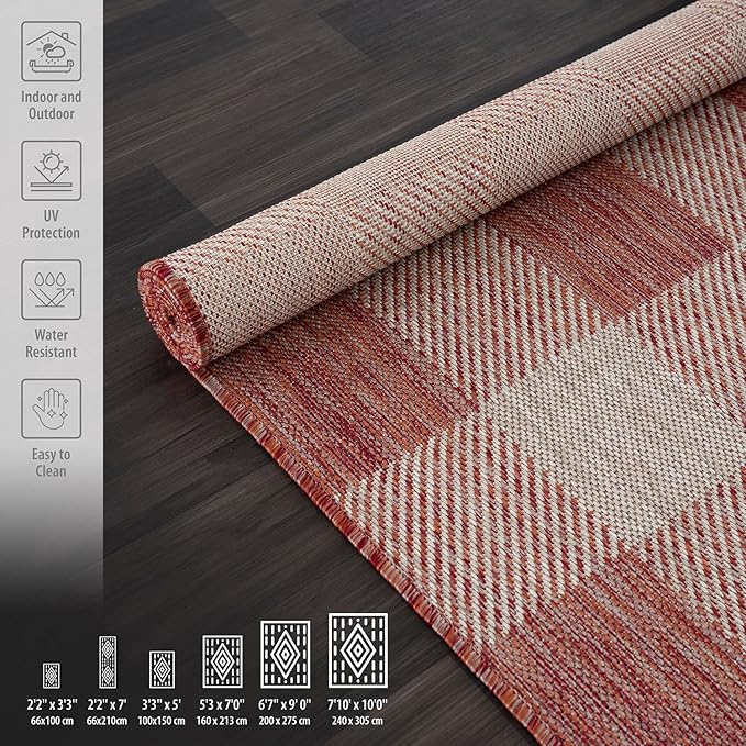 CAMILSON Outdoor Rug - Modern Area Rugs for Indoor and Outdoor Patios, Kitchen and Hallway mats - Easy Cleaning Non Shedding Washable Outside Carpet (8x10, Buffalo - Copper/Grey)