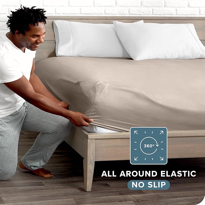 Bare Home Fitted Bottom Sheet Twin Size - Premium 1800 Microfiber - Ultra-Soft Hotel Luxury - Deep Pocket - Durable and Long Lasting (Twin, Pebble)