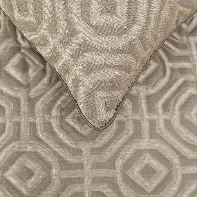 The HomeCentric King/Queen/Twin Beige Designer Full 68"x18" Bed Runner Without Pillow Cover, Textured Bed Scarf on Silk Fabric - Hexagonal Norma