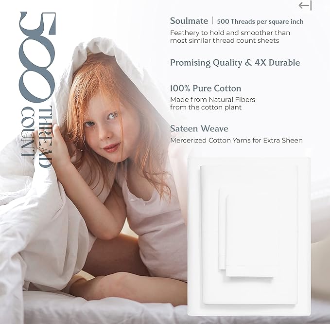 Mayfair Linen 100% Cotton Sheets Full Size Bed Set - 500 Thread Count Sheets Full Size 4 PC Set (White), Soft, Cooling, Hotel-Quality 16" Deep Pocket Cotton Bedsheet for Hot Sleepers