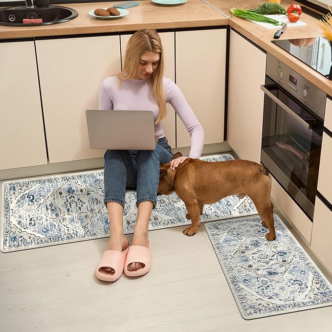 Ileading Anti Fatigue Kitchen Rugs Sets of 2 Cushioned Kitchen Mats for Floor Waterproof Kitchen Mat Set Non Slip Comfort Standing Mat for Kitchen, Office, Sink, Laundry