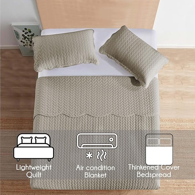 IR Imperial Rooms King Quilt Bedding Set Size (106" x 96") + 2 Pillow Shams (20" x 36"+ 2") - 3 Pcs All Season Lightweight Reversible Microfiber Coverlet Embossed Quilt Bedspread (Beige)