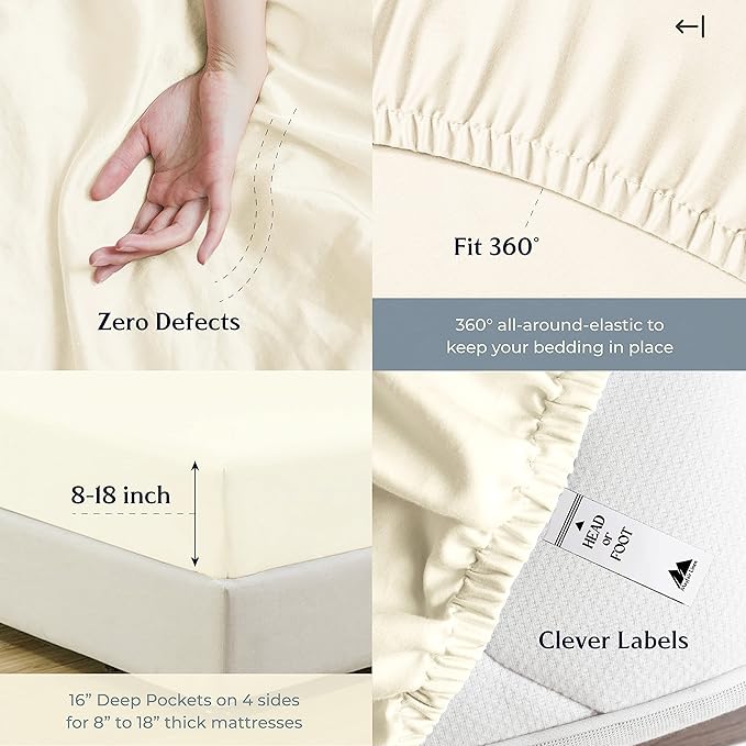 Mayfair Linen 100% Cotton Bed Sheets Twin Sheet Set - 500 Thread Count Sheets Twin Size 3 PC Set (Ivory), Soft, Cooling, Hotel-Quality 16" Deep Pocket Sateen Weave Cotton Bedsheet for Dorm Room