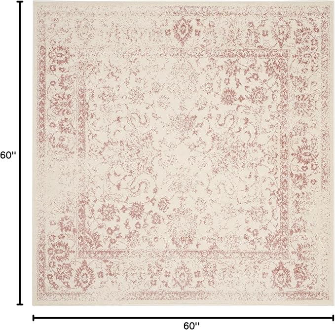 SAFAVIEH Adirondack Collection Area Rug - 5' Square, Ivory & Rose, Distressed Vintage Floral Design, Non-Shedding & Easy to Clean, Ideal for Living Room, Bedroom, Dining Space (ADR109H)