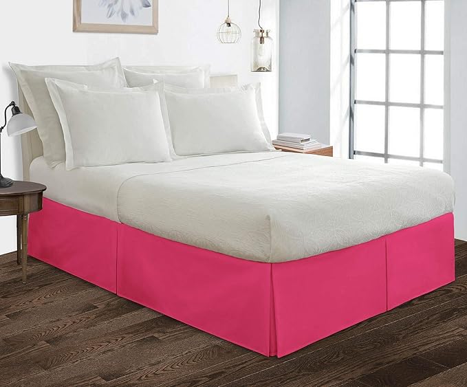 Bed Skirt - 100% Cotton 800 Thread Count Box Pleated Bed Skirt - Luxury Pleated Dust Ruffle, Hotel Quality Modern Bed Skirt, Easy Fit with 12 Inch Tailored Drop, RV King, Hot Pink