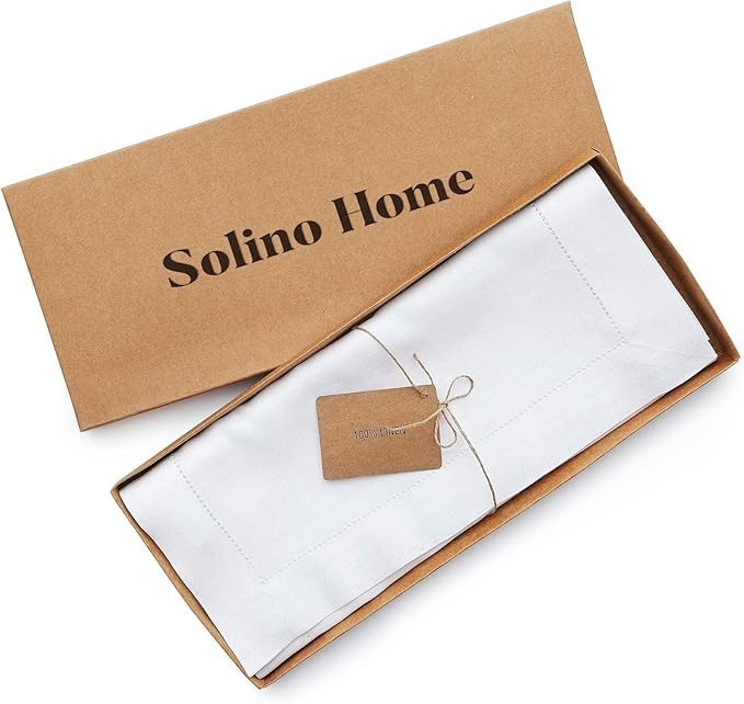 Solino Home Linen White Table Runner 72 Inches Long - 100% Pure Linen Hemstitch Table Runner 14 x 72 Inch for Dresser, Dining, Holiday, Christmas, New Year - Classic Hemstitch
