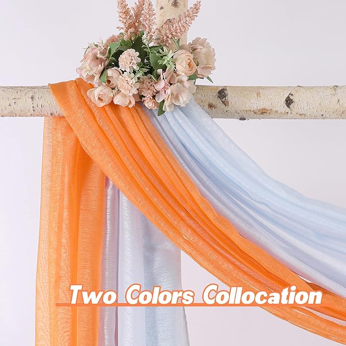 DONREN Coral Orange Scarf for Party - Luxury Soft Semi Sheer Window Scarf for Wedding (1 Pack,52 x 144 Inch Length)