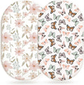 Bassinet Sheets for Baby Girls Boys 2 Pack, Fitted Baby Mattress Sheet for Rectangle, Oval, Hourglass Bassinet Mattress, Breathable Cozy & Universal Fit (Butterfly Dance)