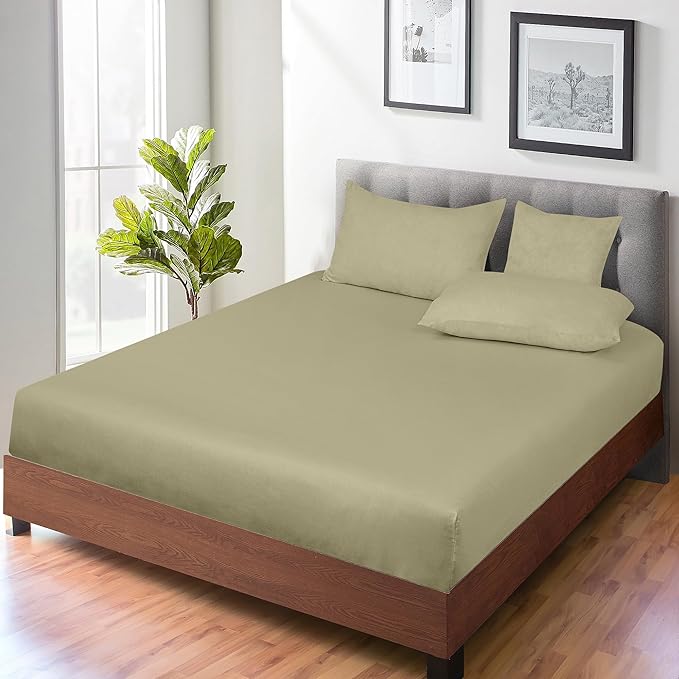 ROYALE LINENS 300 Thread Count 100% Long Staple Combed Cotton Fitted Sheet Full - Super Soft Deep Pocket Bottom Sheet - Fitted Sheets Only - Elastic Sheets (Full, Sage Green)