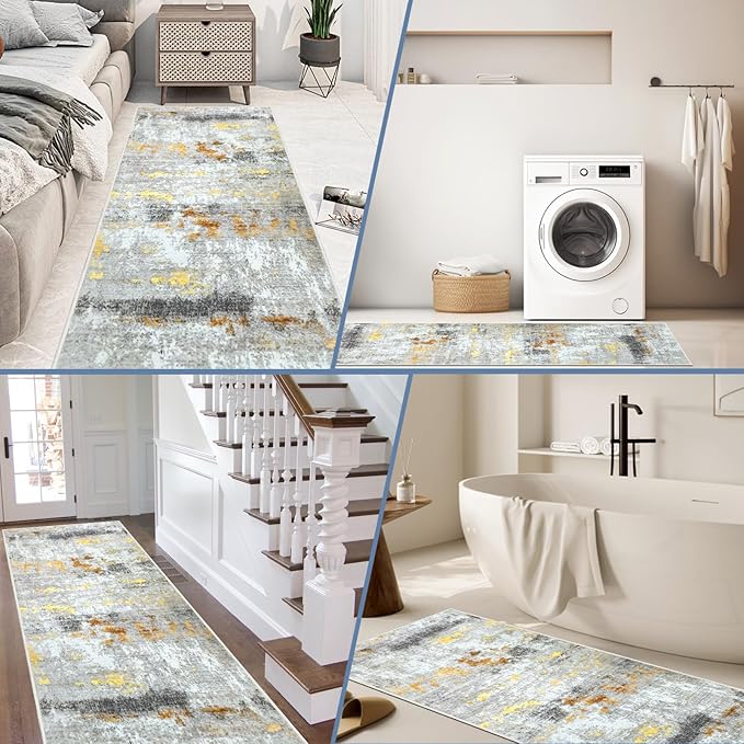 Runner Rug Washable 2x29 FT, Non Slip Rubber Backing Abstract Carpet, Soft Area Rugs for Bedroom Kitchen Hallway Entryway Bathroom, Customized