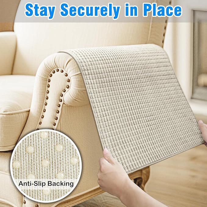 Couch Arm Covers, Sofa Arm Covers, Waterproof Armrest Cover for Sofa, Armchair, Loveseat, Headrest Cover, Non-Slip Recliner Arm Cover, Arm Chair Covers Set of 2 (Taupe, 23"×19")