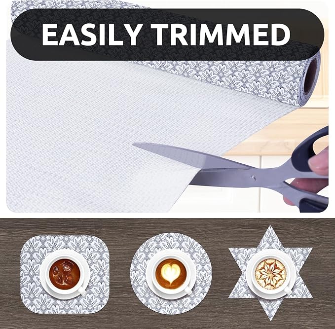 RAY STAR 18X96 Inch Shelf Liner for Kitchen Cabinets, Non-Adhesive Cabinet Liner Washable, PVC Drawer Liner for Dresser Non-Slip Bathroom (Black Floral)(5 Roll)