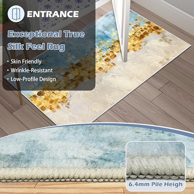 Runner Rug Washable 2x24 FT, Non Slip Rubber Backing Abstract Carpet, Soft Area Rugs for Bedroom Kitchen Hallway Entryway Bathroom, Customized