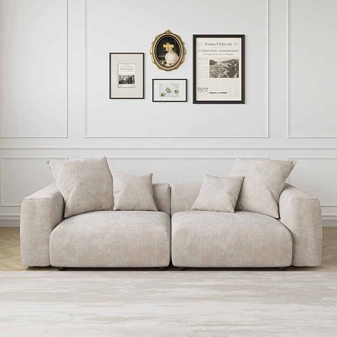 JACH 102" Sectional Couch with 4 Pillows, Corduroy Modular Sectional Sofa, Cushion Covers Removable, Oversized Love Seat Sofas Couches for Living Room, Office, Apartment, Beige