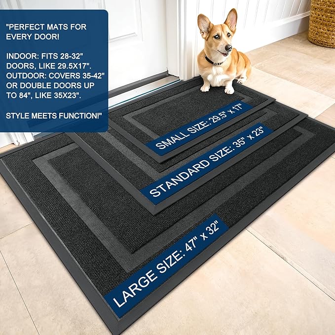 OLANLY Front Door Mat Indoor Outdoor Entrance, Waterproof All-Season, All-Weather Doormat, Sturdy Natural Rubber, Fade Resistant, Low Profile, Easy Clean Patio Porch Entryway Mat, 59x23, Black
