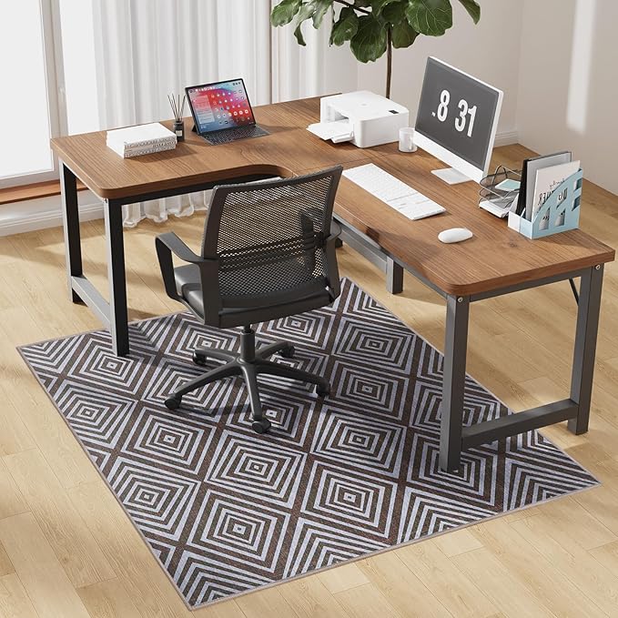 Blue&Black Checkered Diamond-Pattern Computer Chair Mat for Hardwood, 50" x 60"Office Mat for Hardwood Floor with Non-Slip Back, HeavyDuty Office Chair Rug for Hardfloor,LowPlie Carpet Floor Protector