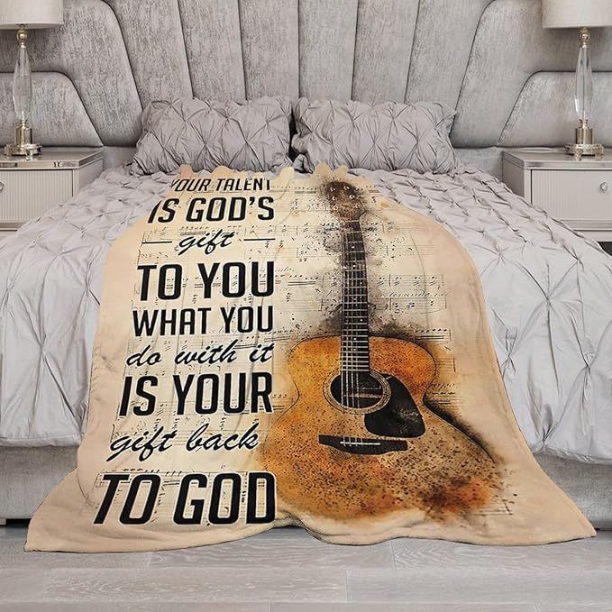 Guitar Music Throw Blanket for Girls, Women, Men, Kids, Adults - Soft Warm Cozy Fleece for Couch, Sofa, Bed 60"x80"